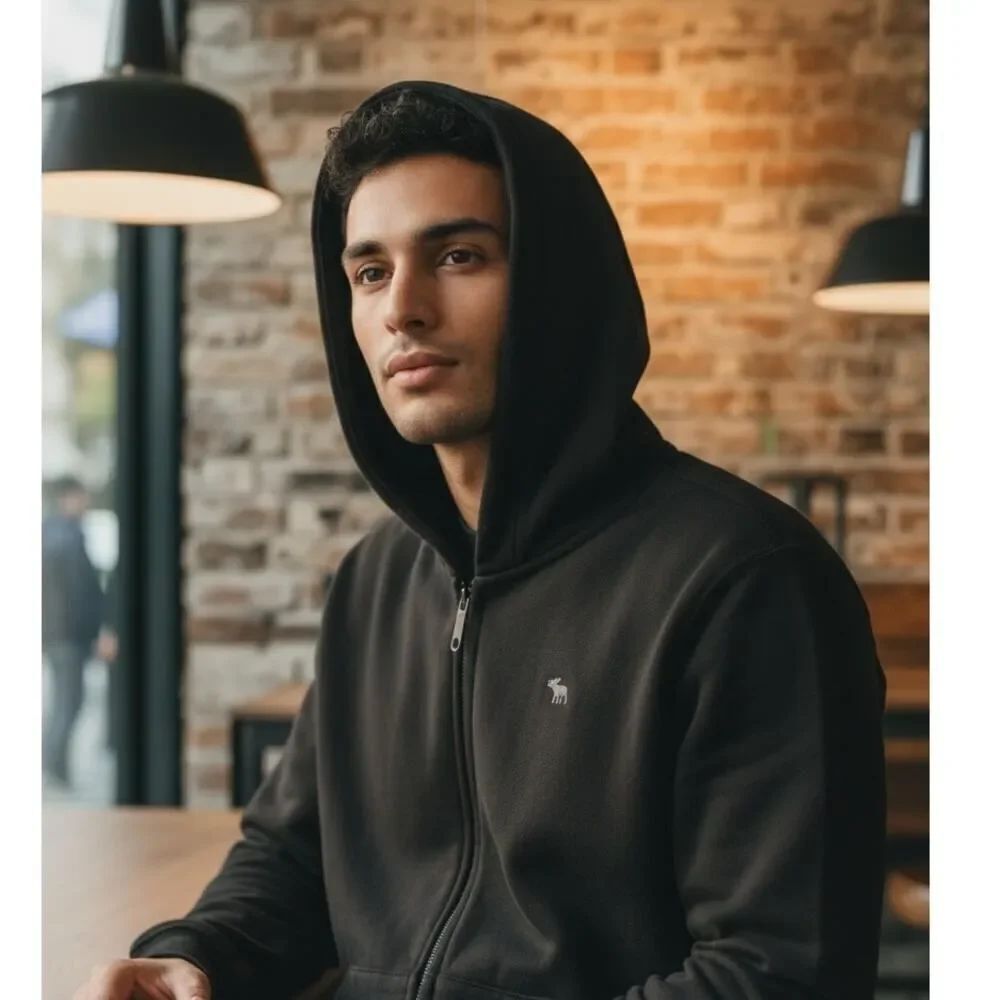 Abercrombie Kids Boys Black Full Zip Hoodie - Size 7/8
